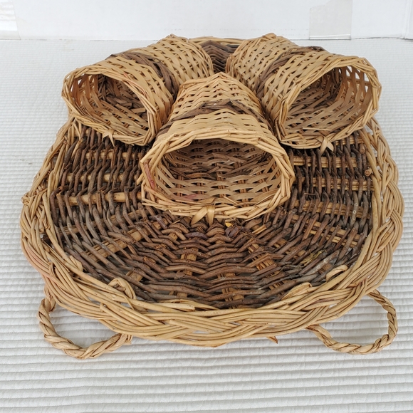 Rattan Wicker Wall Pocket Hanger Pot 17.5x11.5 Oval Beige Brown Basket Vintage - Picture 4 of 11